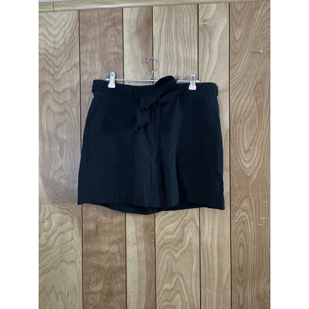 Cleo Petites Womens Black Tie Waist Shorts Size Large Petite Rayon Blend Stretch